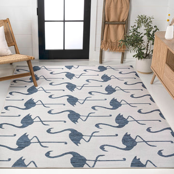 Liana Casual Coastal Flamingos Two-tone Indoor/Outdoor Area Rug